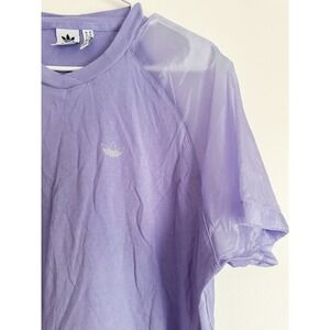 Adidas Originals Purple Sheer Sleeve Trefoil Logo T-Shirt Womens Medium Lavender